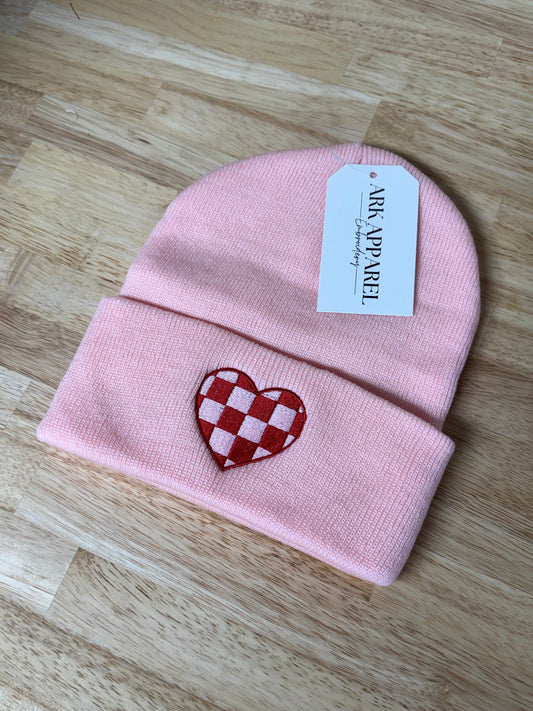 Checkered Heart Beanie