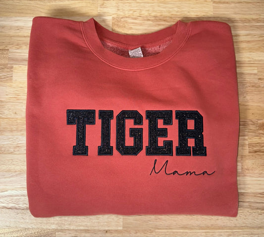 Black Glitter "TIGER mama" Pigmented Crewneck