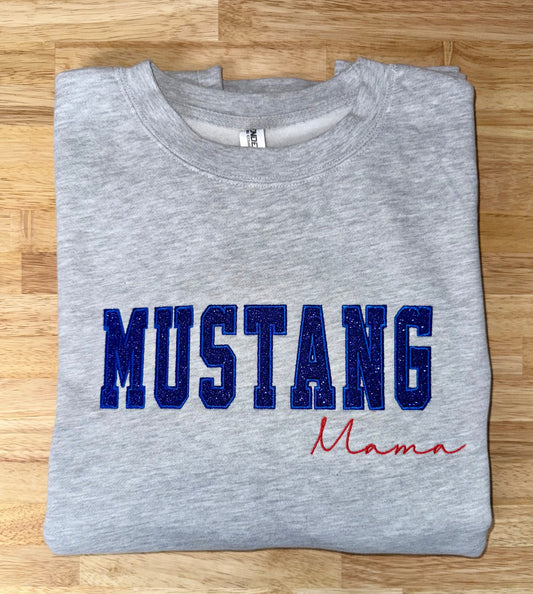 Blue Glitter "MUSTANG Mama" Crewneck