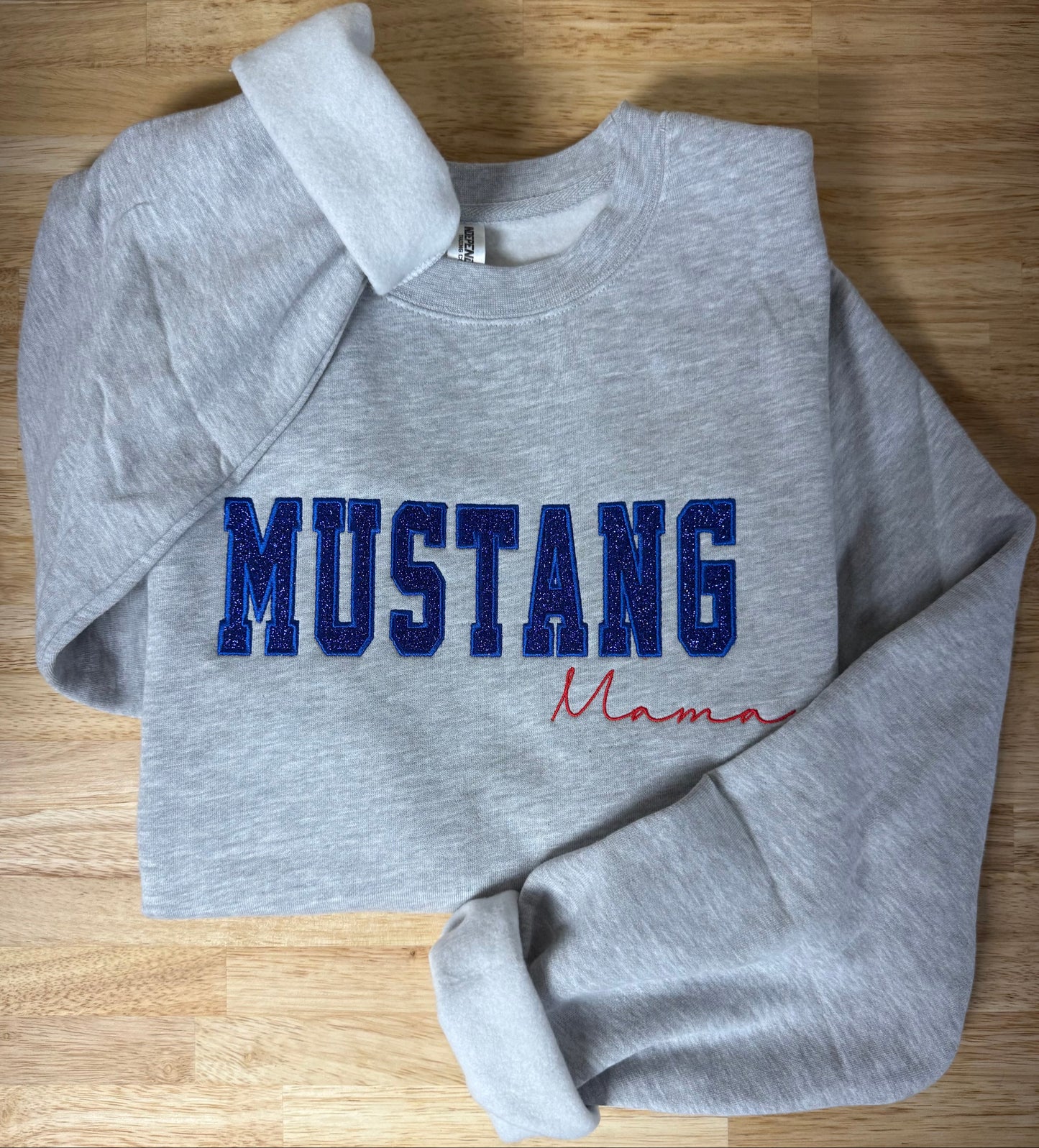 Blue Glitter "MUSTANG Mama" Crewneck