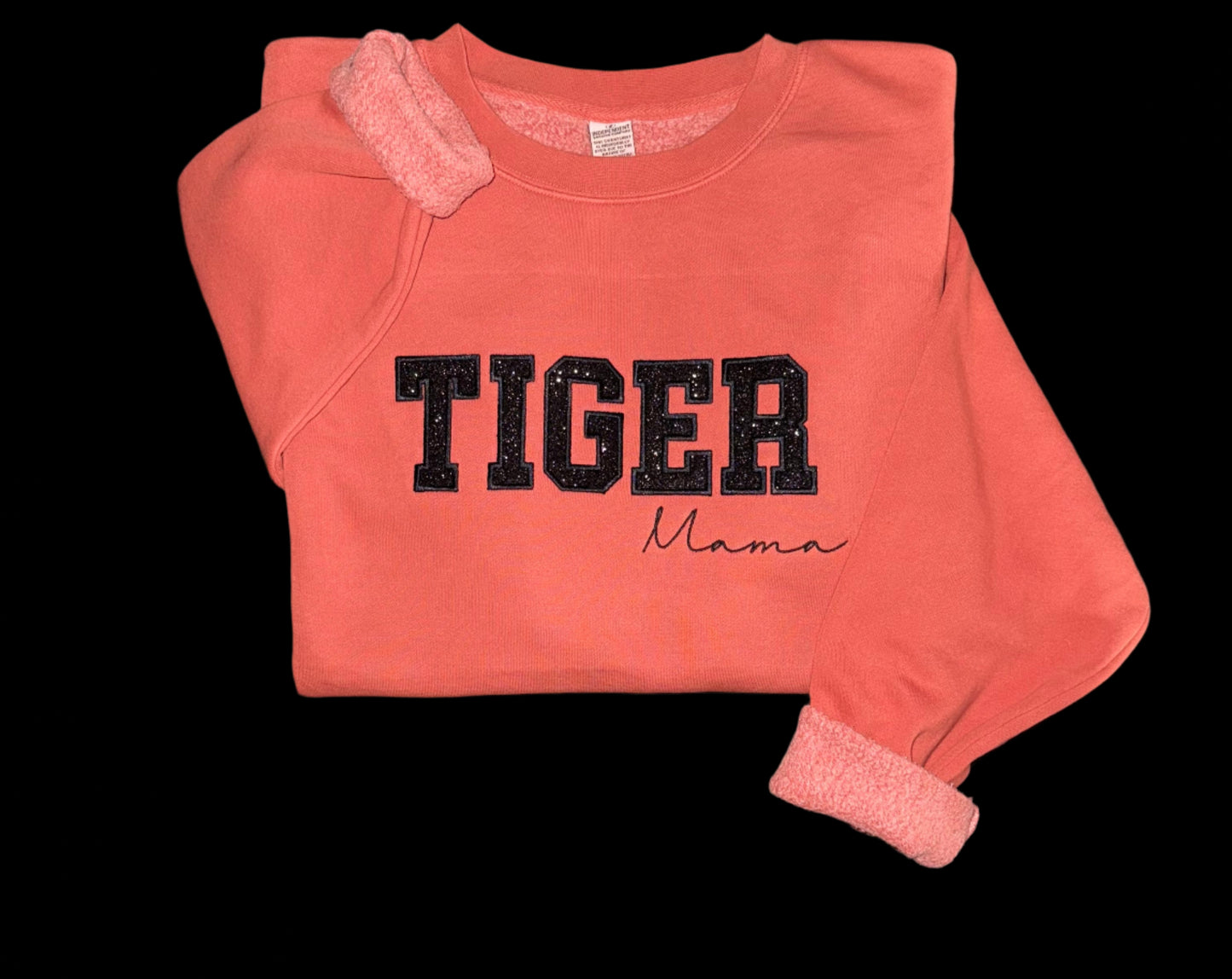 Black Glitter "TIGER mama" Pigmented Crewneck